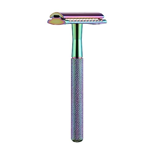 Women's Double Edge Safety Razor Eco-Friendly Includes 10 Razor Blades (Rainbow Chrome)