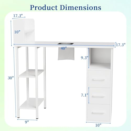 Annzoe Nail Desk with Electric Dust Collector & Storage