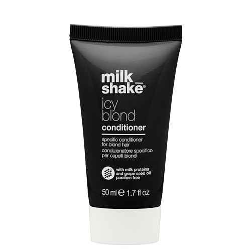 milk_shake icy blond conditioner | award winning toning conditioner with black pigment to neutralize yellow and brass in platinum blonde hair | hydrates and brightens cool tones