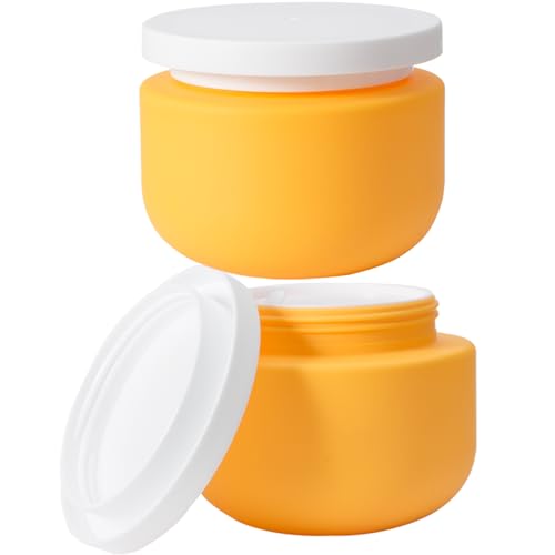 Qeuly 8.8oz Plastic Jars with Lids - Leakproof Wide Mouth Lotion Containers, Yellow, 2 Pcs