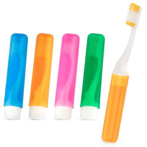 Travel Toothbrush 4 Pack Mini Toothbrushes Soft Travel Toothbrush Set Portable Folding Traveling Size Tooth brush with Toothbrush Case Individually Wrapped Small Toothbrushes for Home Camping Hiking