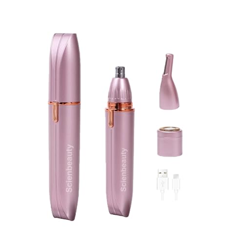 Scienbeauty Nose Ear Hair Trimmer Facial & Eyebrow Hair Remover for Women, 3 in 1 USB Rechargeable Painless Hair Removal Kit with 3 Replaceable Rinseable Grooming Heads