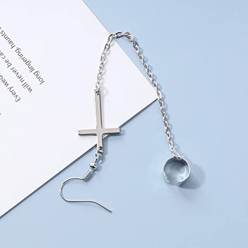 Vintage Silver Cross Chain Dangle Earrings