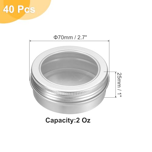 UXcell 40 Pcs Aluminum Round Tin Cans, 2 Oz, Silver, Travel Sized, Cosmetic Sample Containers with Clear Lid