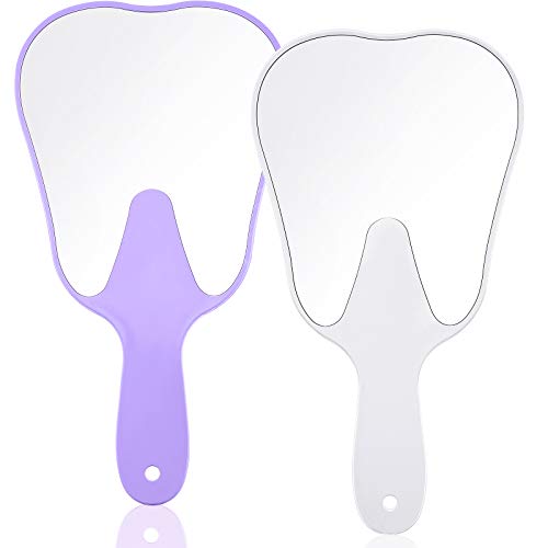 Jetec Tooth Shaped Handheld Mirror 2-Pack, 9.6" Portable Cosmetic Mirror with Handle