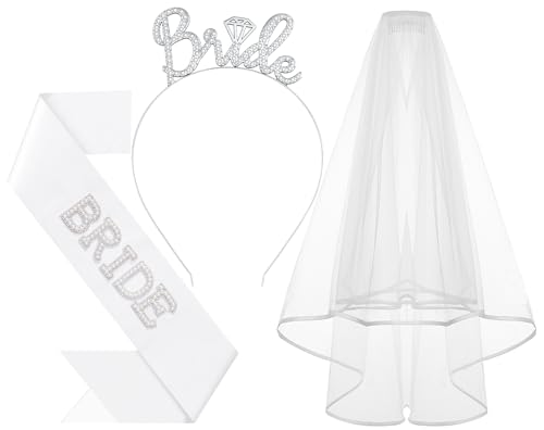 3Pcs Bride to Be Headband with Veil & Sash Set