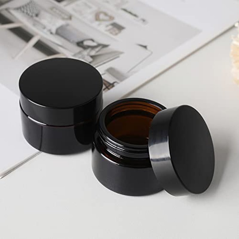 1oz Amber Glass Jar with Black Lid & Spatula