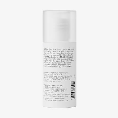 Geek & Gorgeous ? Cheer Up ? Exfoliating Liquid with Mandelic Acid (AHA) & Salicylic Acid (BHA) ? Helps Refine Pores, Balance Oil & Improve Skin Texture ? For Oily & Combination Skin ? 1 oz