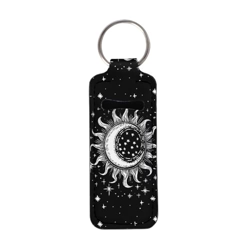 Bulopur Sun and Moon Lip Balm Holder Keychain Black Chapstick Holder Lipstick Sleeve Lip Gloss Tube Holder with Metal Ring Travel Accessories