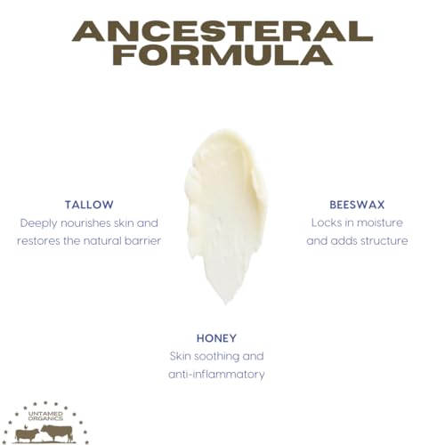 Handmade Tallow & Honey Skin Balm | 100% Grass-Fed Grass-Finished Tallow + Raw Wild Honey | All Purpose Whole Body & Face Moisturizer For Sensitive Skin, 2 fl. oz. (Unscented)