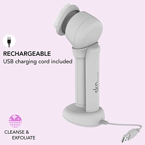 skn by conair Daily Glow Facial Cleansing Brush, All-in-One Facial Brush Includes 3 Interchangeable Attachments for Complete Cleansing, Exfoliation, and Rejuvenation