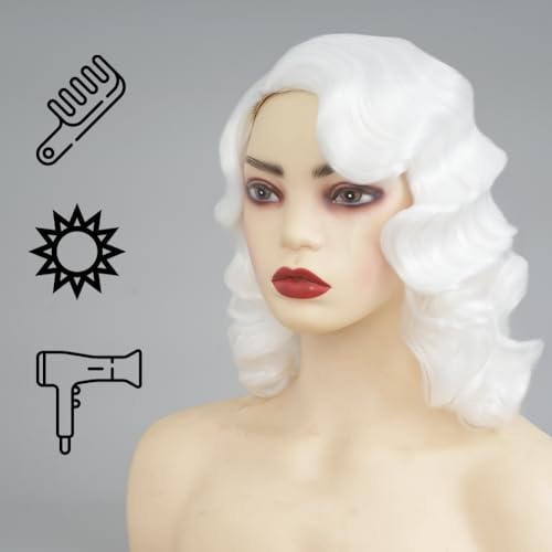 White Curly Finger Wave Wig for 1920s Women Vintage Costume Halloween Cosplay