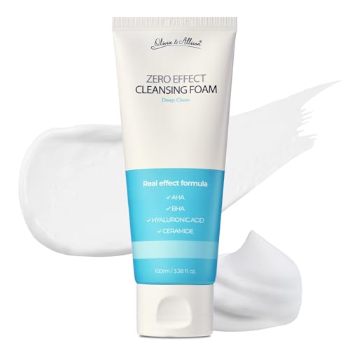 Olivia & Allison ZERO EFFECT CLEANSING FOAM 3.38fl oz (100ml) Natural BHA + AHA + Triple Eyaluronic Acid + Liposomal Cerasome for Gentle Exfoliation & Hydration