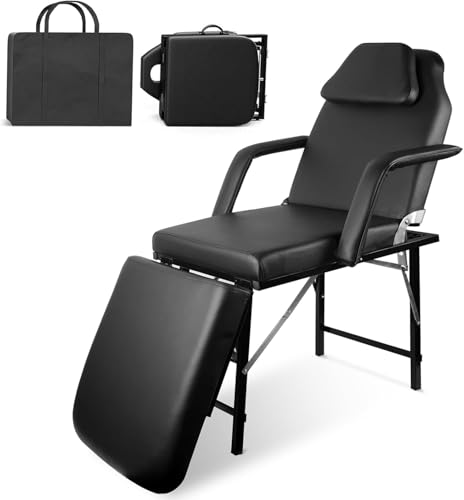 Portable Tattoo Chair, Adjustable Massage Bed with Headrest & Armrest