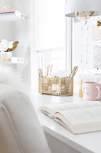 Gold Desk Organizer Set with Drawer - Metal Mesh Storage for Office