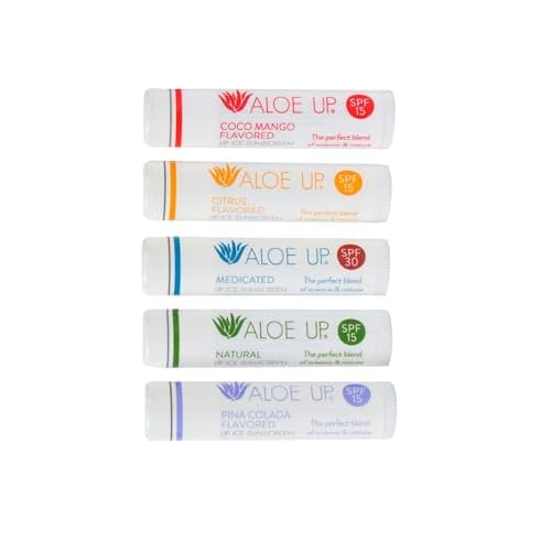Aloe Up Lip Ice - Lip Balm 5-Pack - Includes SPF 15 Lip Balms and an SPF 30 Medicated Lip Balm - With Natural Moisturizing Oils and Hydrating Aloe Vera Gel - Alcohol-Free - Assorted Lip Care Pack