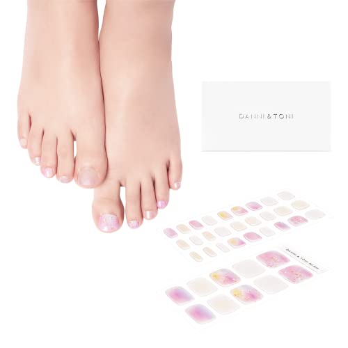 DANNI & TONI Semi Cured Gel Toenail Strips Iridescent (Magical Allure) Gold Silver Sparkles Gel Toenail Stickers Shimmering Toenail Polish Strips 37 Stickers