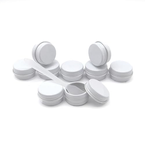30 pack 5 ml White Lip Balm Tin Cans, 5g Mini Aluminum Makeup Sample Containers with Screw Lid, Empty Metal Tins Pot Storage Travel Jars for Cosmetic, Cream, Candle, Tea, 5 Gram Small Tins