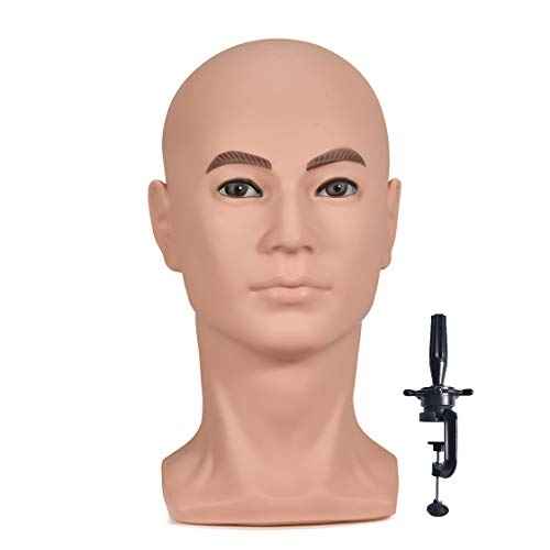 PVC Male Mannequin Head Professional Training Head Bald Manikin Head with Shoulder for Display Headphone Game Console Hats Wigs Jewellery Glasses Facemask Caps Model Head