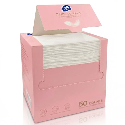 Vinda Clean Face Towels, XL Size, Extra Thick, Disposable Facial Towels for Sensitive Skin,100% Rayon Fabric Dry Wipes for Washing Face, Makeup Removal and Baby Care, 50 Count