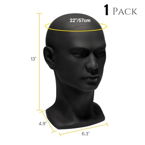 Male Mannequin Head for Hats & Wigs - PVC Display Styling Head with Mount Hole