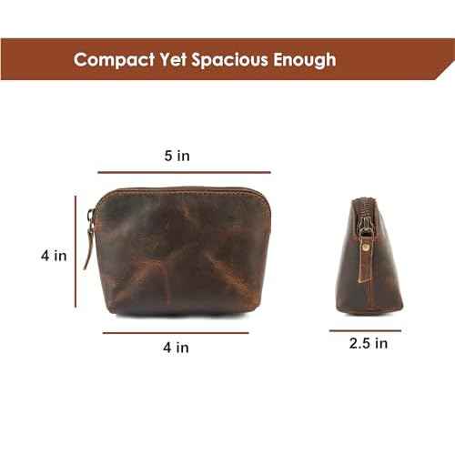 Leather Cosmetic Bags Make Up Bags for Women - Handmade Makeup Case Small Makeup Bags Jewelry Coin Pouch, Toiletry Bag for Men, Travel Cosmetic Pouch For Purse