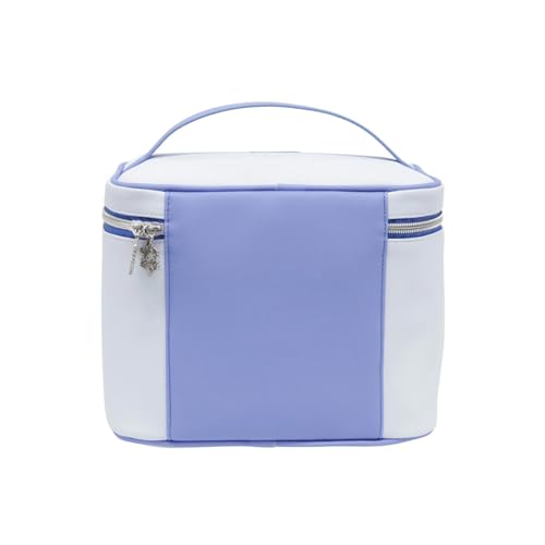 Impressions Vanity Peanuts SNOOPY Winter Makeup Train Case with Artwork, Top Handle Carry Strap Makeup Bag with Slip Pocket, Brush Holder Pocket and Silver Hardware Travel Makeup Organizer for Women