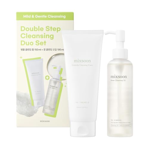 mixsoon Double Cleansing Set 2-Step Routine, Cica Foam & Bean Cleansing Oil Face Wash Set Gentle Deep Clean and Hydrating Care 150ml / 5.07 fl.oz., 195ml / 6.59 fl.oz. Korean Glass Skin Care