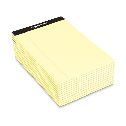 Amazon Basics Narrow Ruled Lined Writing Note Pad, 5 inch x 8 inch, Canary, 12 Count ( 12 Pack of 50 )