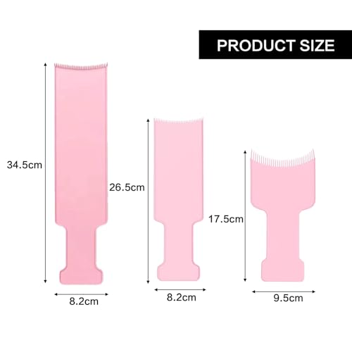Pink Balayage Hair Coloring Board Set with Teeth - 3 Pcs Highlighting Comb Kit