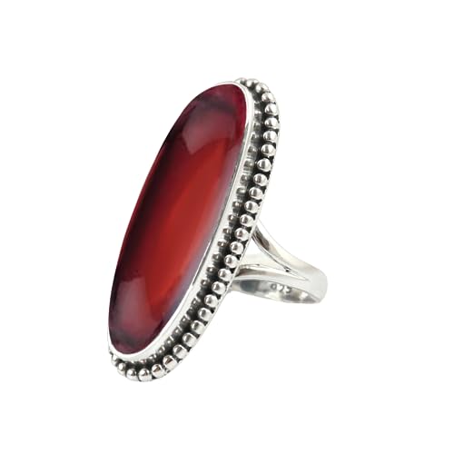 Garnet Gemstone Ring 925 Sterling Silver Handmade Ring For Women Friendship, Promise Gift For Her Red Gemstone Ring Oval Shape Ring Long Garnet Jewelry By NKG