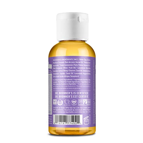 Dr. Bronner's - Pure-Castile Liquid Soap (Lavender, 2 ounce) - Made with Organic Oils, 18-in-1 Uses: Face, Body, Hair, Laundry, Pets and Dishes, Concentrated, Vegan, Non-GMO