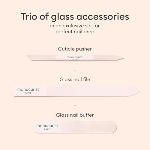 Glass Nail File Buffer & Cuticle Pusher Set for Manicure - Reusable Professional Nail Tools