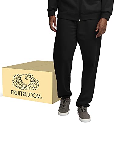 Fruit of the Loom Men's Eversoft Fleece Elastic Bottom Sweatpants with Pockets, Relaxed Fit, Moisture Wicking, Breathable, 12 Pack-Black, 3X-Large