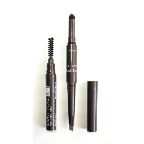 3-in-1 Eyebrow Pencil with Brush & Powder - Black Brown