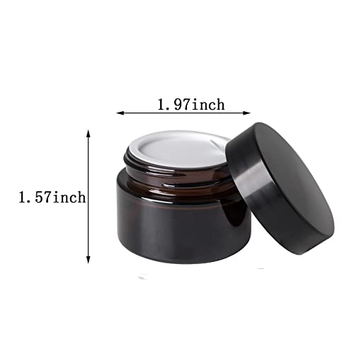Amber Glass Cosmetic Jar with Black Lid & Spatula - 1oz Reusable Lotion Container