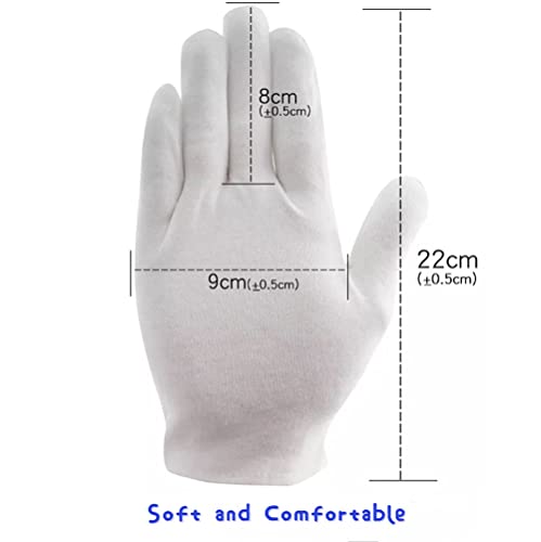White Cotton Gloves for Dry Hands, Eczema & Inspection - 12 Pairs