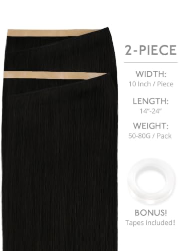 Wennalife Tape-In Weft Hair Extensions 22 Inch Jet Black Remy Human Hair, 2 Pack