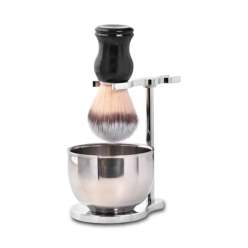 JEQUIL&CORENVEO Shaving Set for Men, 3 in 1 Grooming Set Includes Shaving Brush, Shaving Bowl, Razor & Brush Stand