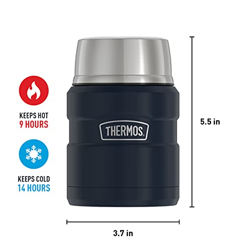 THERMOS Stainless King Vacuum-Insulated Food Jar with Spoon, 16 Ounce, Midnight Blue