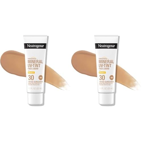 Neutrogena Purescreen+ Tinted Sunscreen for Face with SPF 30,Broad Spectrum Mineral Sunscreen with Zinc Oxide and Vitamin E,Water Resistant,Fragrance Free,Medium,1.1 fl oz,(Pack of 2)