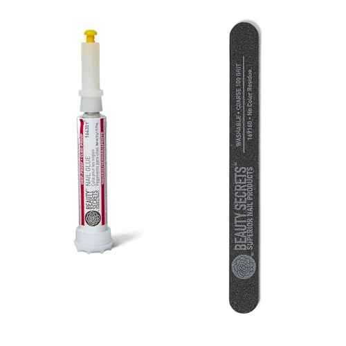 Beauty Secrets Drip & Clog Proof Nail Glue (1 Pack) Bundled with Nail File Black Coarse 100 Grit by Beauty Secrets