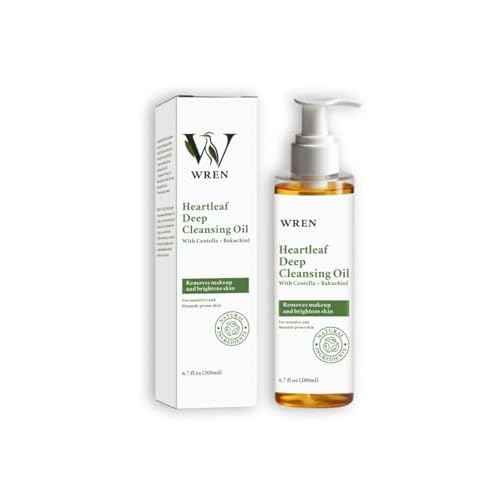 Wren Heartleaf Deep Cleansing Oil, Face Oil Cleanser for Makeup Removal, Blackhead & Pore Care, Skincare for Sensitive Skin, Brightens Skin ? 6.76 fl oz (200ml)