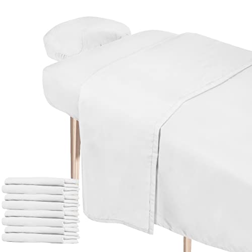 Oudain 4 Sets 3 Piece Soft Microfiber Massage Table Sheets Set Bulk Includes Massage Flat Sheet and Fitted Sheet and Face Rest Cover(White)