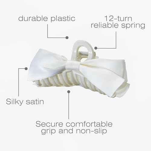 Sizobi Women's Hair Accessories: 4PCS Large Bow Claw Clips for Thick, Thin, Long or Curly Ponytails - Strong Hold, White & Black