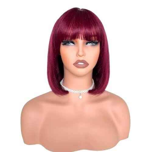 Atikual Bob Wig with Bangs Human Hair Wigs Glueless Wigs Straight Layered Bob Wigs with Bangs 3x1 Transparent Lace Bob Wigs for Women 14Inch 99J