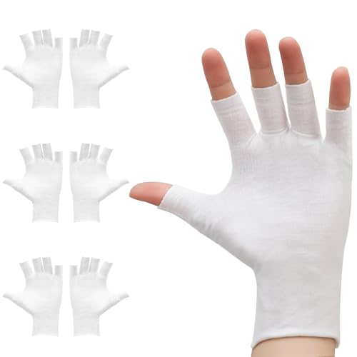 Clofiak 100% Cotton White Fingerless Gloves for Eczema & Moisturizing (3 Pairs)