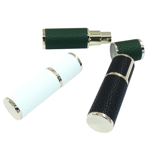 Travel Perfume Bottles Set - 3 Refillable Leak-Proof Mini Dispensers in White, Black, Green