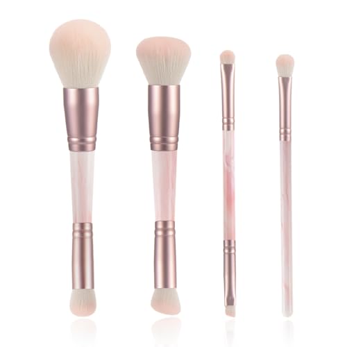 4PCS Pink Dual-Ended Makeup Brushes Set, Professional Foundation Blush Eyeshadow Brush Kit
