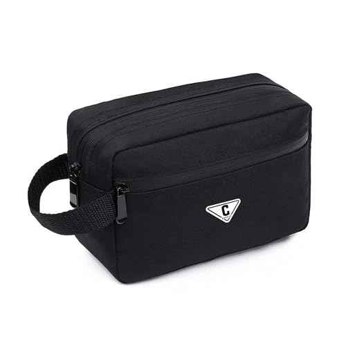 Small Travel Toiletry Bag for Men Women Personalized Initial Toiletry Bag Water-Resistant Mini Bathroom Bag Compact Hygiene Pouch for Travel or Gym (C, Black)